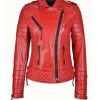 Women's Quilted Red Leather Jacket