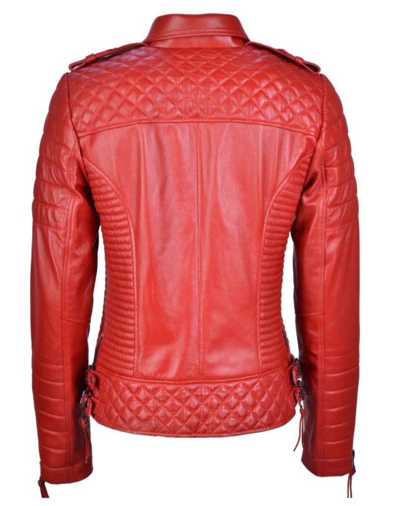 Women's Quilted Red Leather Jacket - Image 2