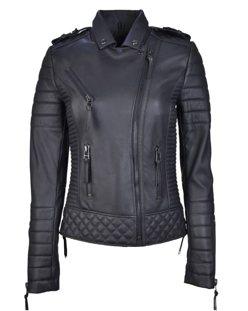 Women's Quilted Red Leather Jacket - Image 3
