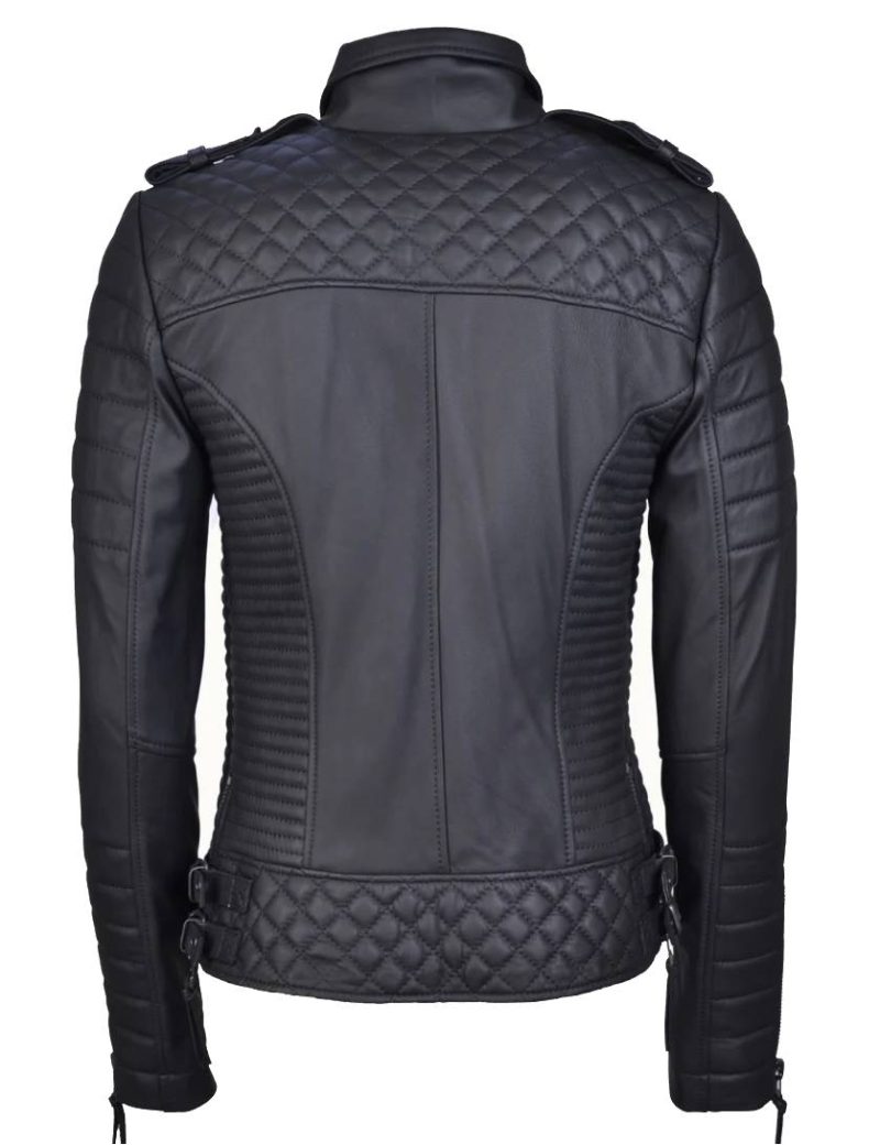 Women's Quilted Red Leather Jacket - Image 4