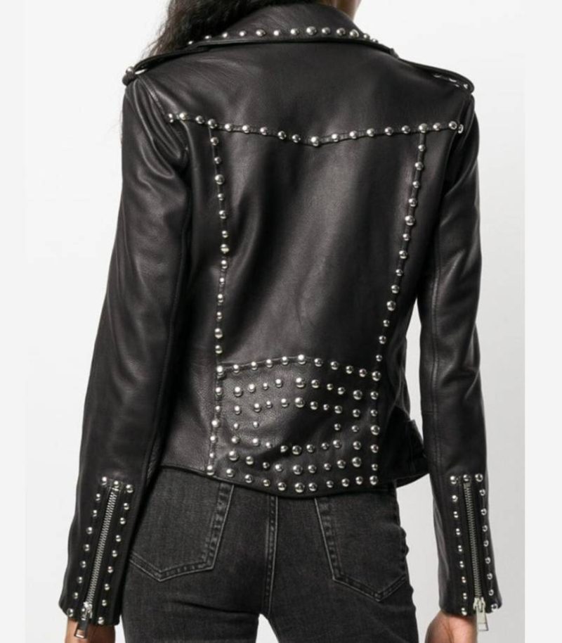 Women's Biker Studded Leather Jacket - Image 2