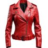 Women's Slim Fit Red Leather Biker Jacket